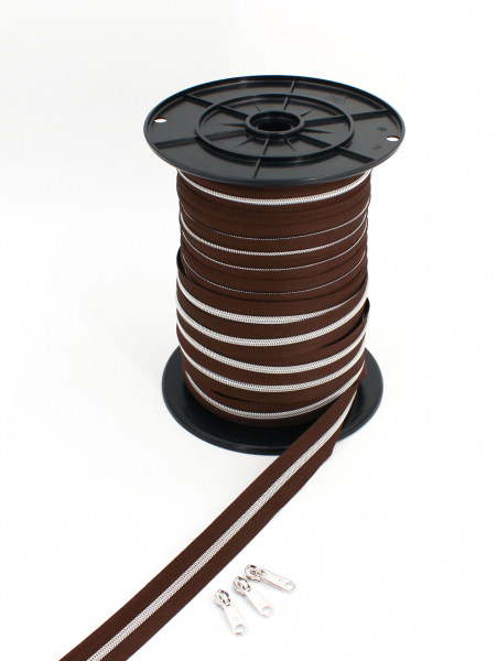 Endlosreißverschluss metallisiert dunkelbraun/ silber (1m)